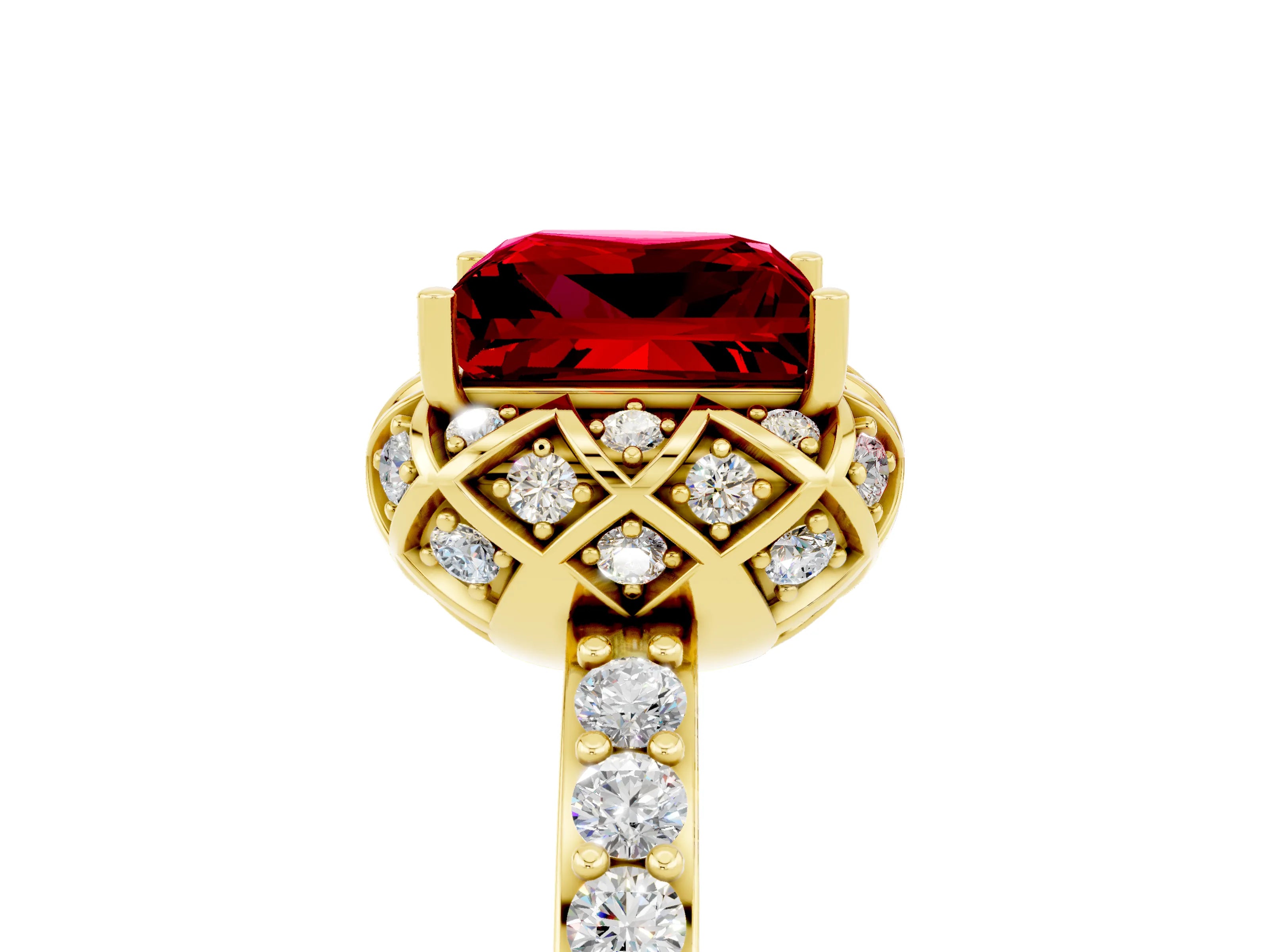 Yellow gold Princess Cut Diamond Solitaire Ring with Shared Prong Pavé Band_5