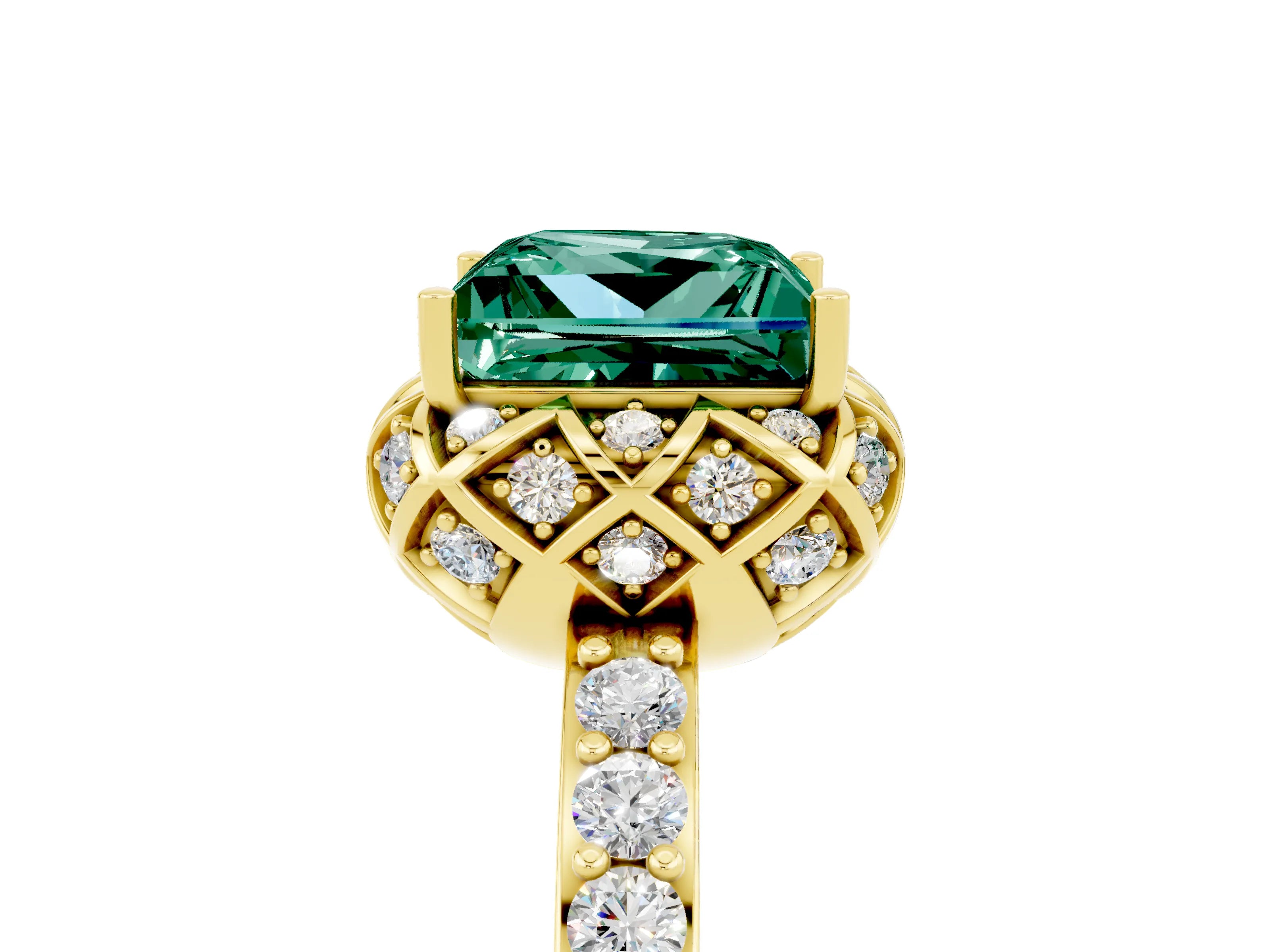Yellow gold Princess Cut Diamond Solitaire Ring with Shared Prong Pavé Band_5