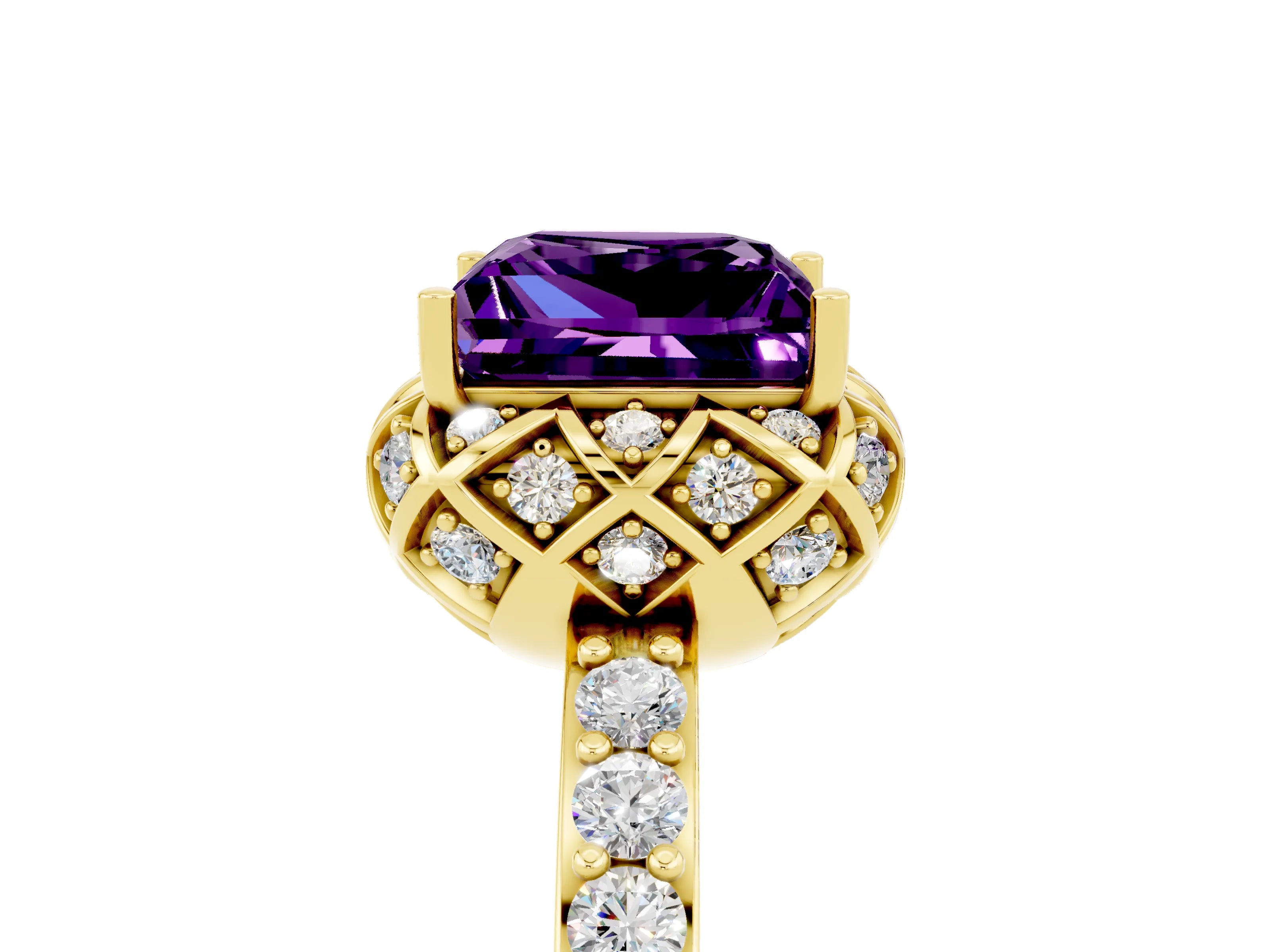 Yellow gold Princess Cut Diamond Solitaire Ring with Shared Prong Pavé Band_5