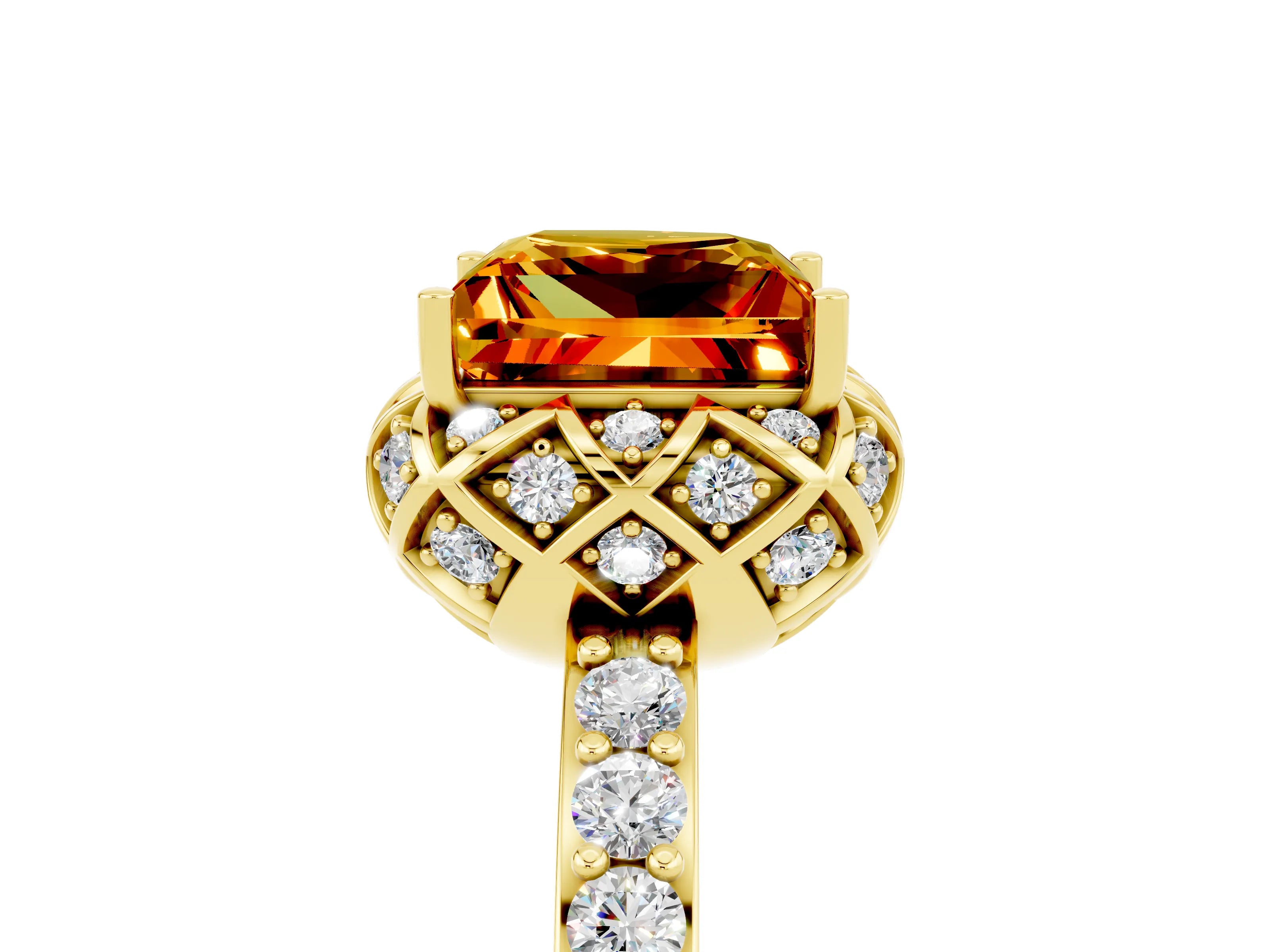 Yellow gold Princess Cut Diamond Solitaire Ring with Shared Prong Pavé Band_5