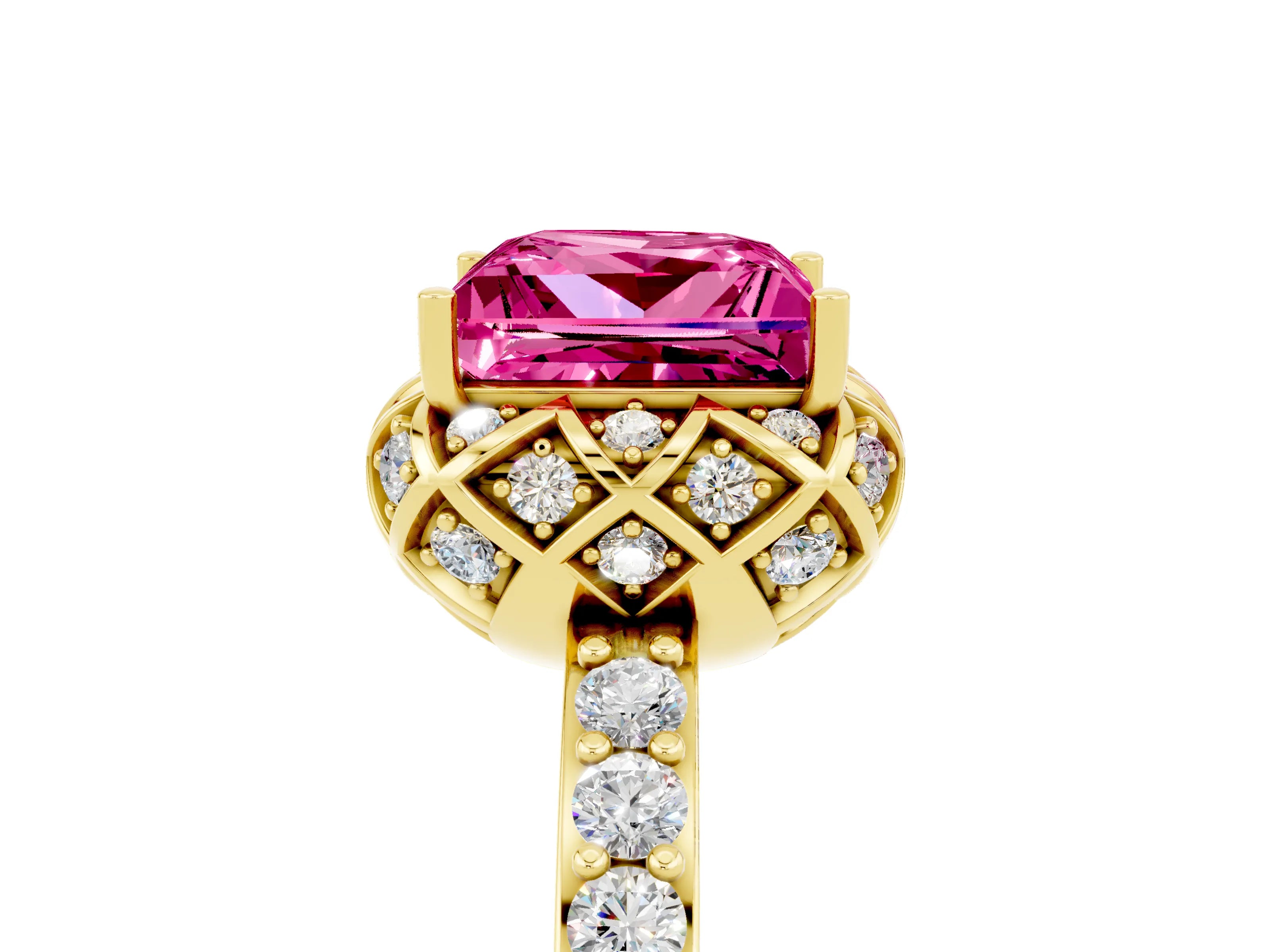 Yellow gold Princess Cut Diamond Solitaire Ring with Shared Prong Pavé Band_5