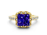 Yellow gold Princess Cut Diamond Solitaire Ring with Shared Prong Pavé Band