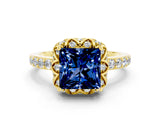 Yellow gold Princess Cut Diamond Solitaire Ring with Shared Prong Pavé Band
