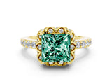 Yellow gold Princess Cut Diamond Solitaire Ring with Shared Prong Pavé Band