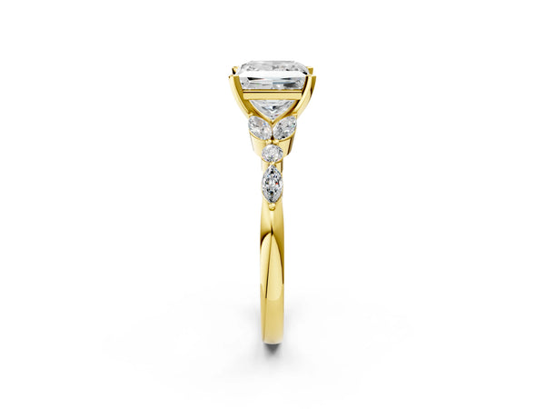 Yellow Gold Princess Cut Marquise Side Stone Engagement Ring Setting