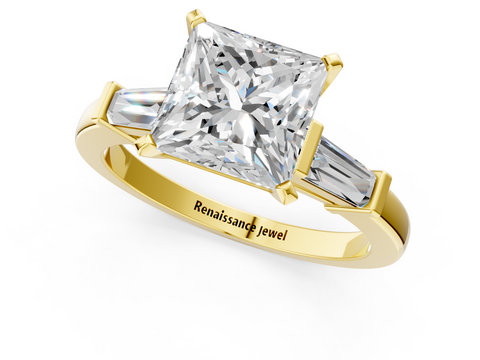 Yellow gold Princess Cut Diamond Solitaire Ring with Tapered Baguette Accents and Four-Prong Setting_75