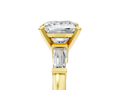 Yellow gold Princess Cut Diamond Solitaire Ring with Tapered Baguette Accents and Four-Prong Setting_79