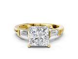 Yellow gold Princess Cut Diamond Solitaire Ring with Tapered Baguette Accents and Four-Prong Setting_91