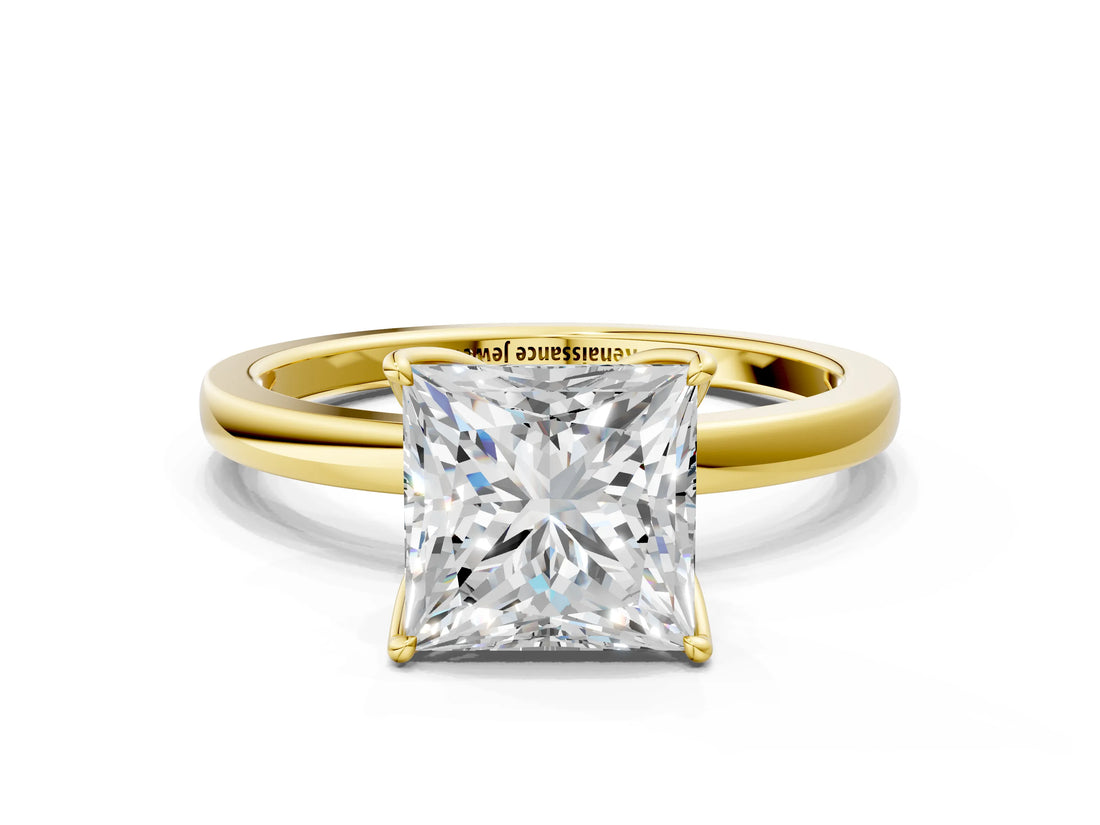 Yellow gold Princess Cut Diamond Solitaire Ring with Thin Band and Prong Setting_18