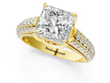 Yellow gold Princess Cut Diamond Solitaire Ring with Three-Row Pavé Band and Four-Prong Setting_49