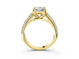 Yellow gold Princess Cut Diamond Solitaire Ring with Three-Row Pavé Band and Four-Prong Setting_51