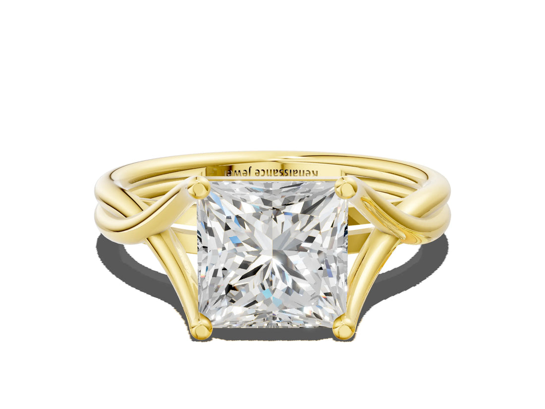 Yellow gold Princess Cut Diamond Solitaire Twist Band Prong Setting Ring_78