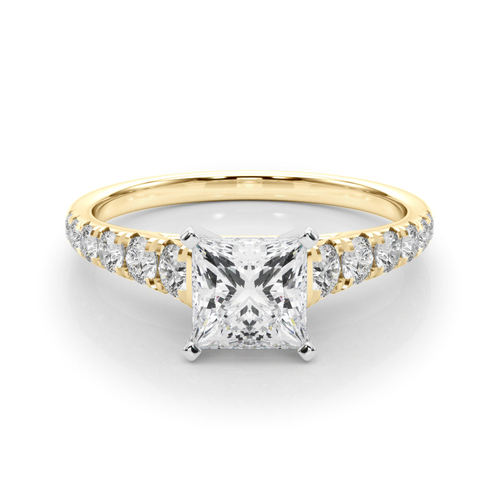 Yellow gold Princess Cut Diamond Solitaire with Pave Band and Four-Prong Setting 1