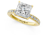 Yellow gold Princess Cut Diamond Solitaire with Pave Band and Four-Prong Setting 1