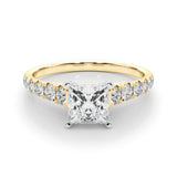 14K Yellow Gold 1.55 Carat D VVS2 Princess Cut Diamond Solitaire with Pave Band and Four-Prong Setting