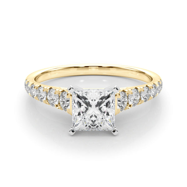 14K Yellow Gold 1.55 Carat D VVS2 Princess Cut Diamond Solitaire with Pave Band and Four-Prong Setting