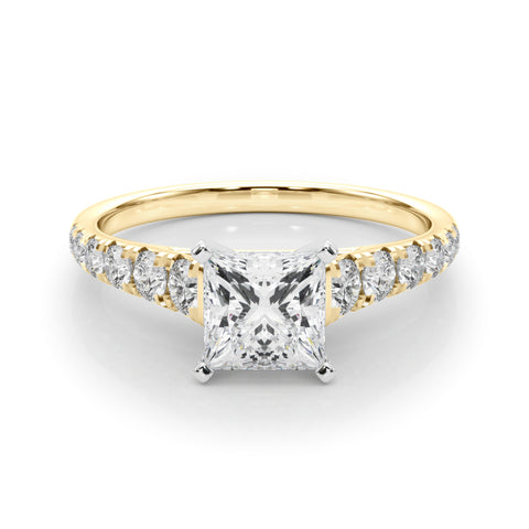 Yellow gold Princess Cut Diamond Solitaire with Pave Band and Four-Prong Setting 1