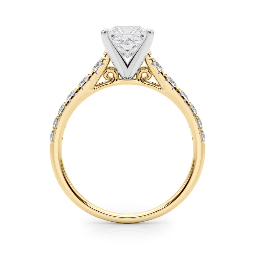 Yellow gold Princess Cut Diamond Solitaire with Pave Band and Four-Prong Setting 2