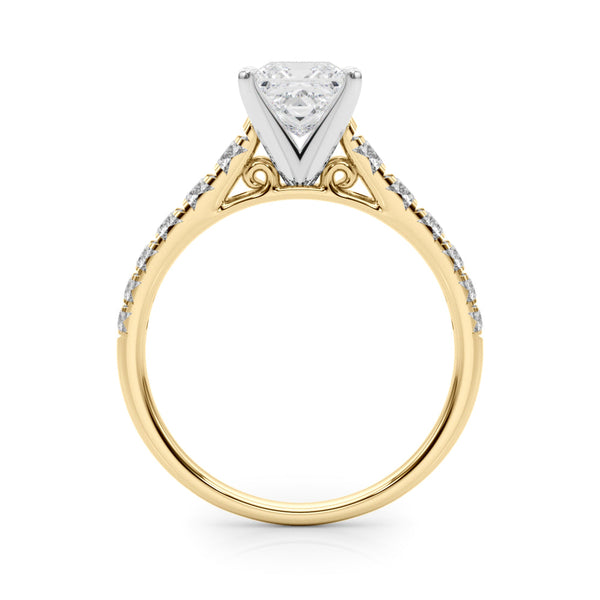 14K Yellow Gold 1.55 Carat D VVS2 Princess Cut Diamond Solitaire with Pave Band and Four-Prong Setting