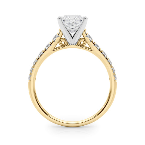 Yellow gold Princess Cut Diamond Solitaire with Pave Band and Four-Prong Setting 2