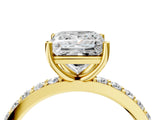 Yellow gold Princess Cut Diamond Solitaire with Pave Band and Four-Prong Setting 4