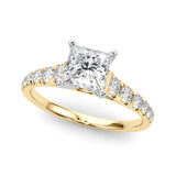 14K Yellow Gold 1.55 Carat D VVS2 Princess Cut Diamond Solitaire with Pave Band and Four-Prong Setting
