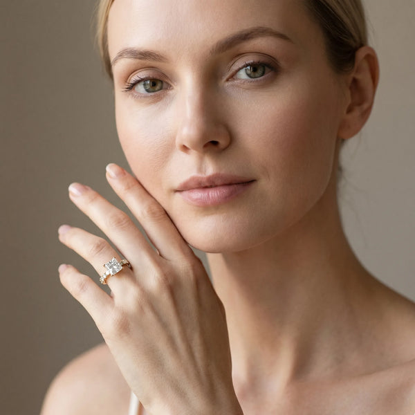 Yellow gold Princess Cut Diamond Solitaire with Side Baguettes and Channel Set Band