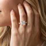 Yellow gold Princess Cut Diamond Solitaire with Side Stones, Pave Band, Four-Prong Setting_483