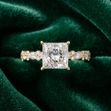 Yellow gold Princess Cut Diamond Solitaire with Side Stones, Pave Band, Four-Prong Setting_484