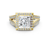 Yellow gold Princess Cut Diamond Split Shank Halo Ring with Four-Prong Setting_68