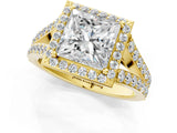 Yellow gold Princess Cut Diamond Split Shank Halo Ring with Four-Prong Setting_69
