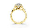 Yellow gold Princess Cut Diamond Split Shank Halo Ring with Four-Prong Setting_71