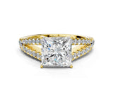 Yellow gold Princess Cut Diamond Split Shank Pavé Engagement Ring with Four-Prong Setting_101
