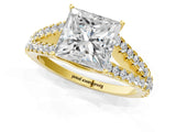 Yellow gold Princess Cut Diamond Split Shank Pavé Engagement Ring with Four-Prong Setting_102