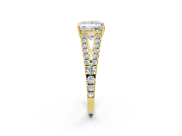 Yellow Gold Princess Cut Solitaire Engagement Ring Setting with Graduated Pave Split Shank