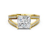 Yellow gold Princess Cut Diamond Split Shank Ring with Pavé Band and Four-Prong Setting_69