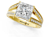 Yellow gold Princess Cut Diamond Split Shank Ring with Pavé Band and Four-Prong Setting_70