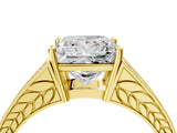 Yellow gold Princess Cut Diamond Split Shank Ring with Pavé Band and Four-Prong Setting_73
