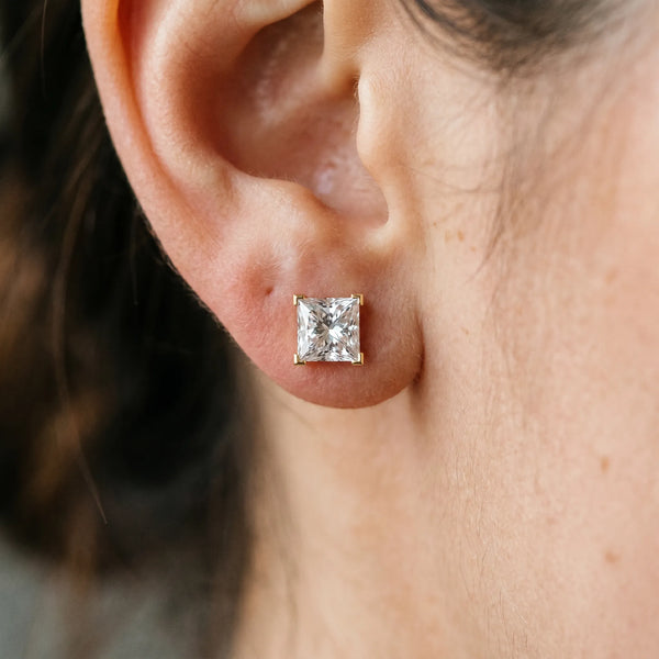 Yellow gold Princess Cut Diamond Stud Earrings