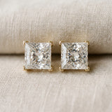 Yellow gold Princess Cut Diamond Stud Earrings_449