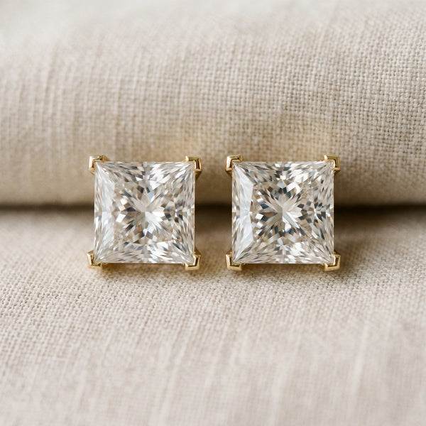 Yellow gold Princess Cut Diamond Stud Earrings