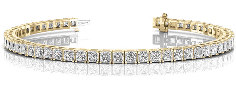 Yellow gold Princess Cut Diamond Tennis Bracelet with Channel Setting