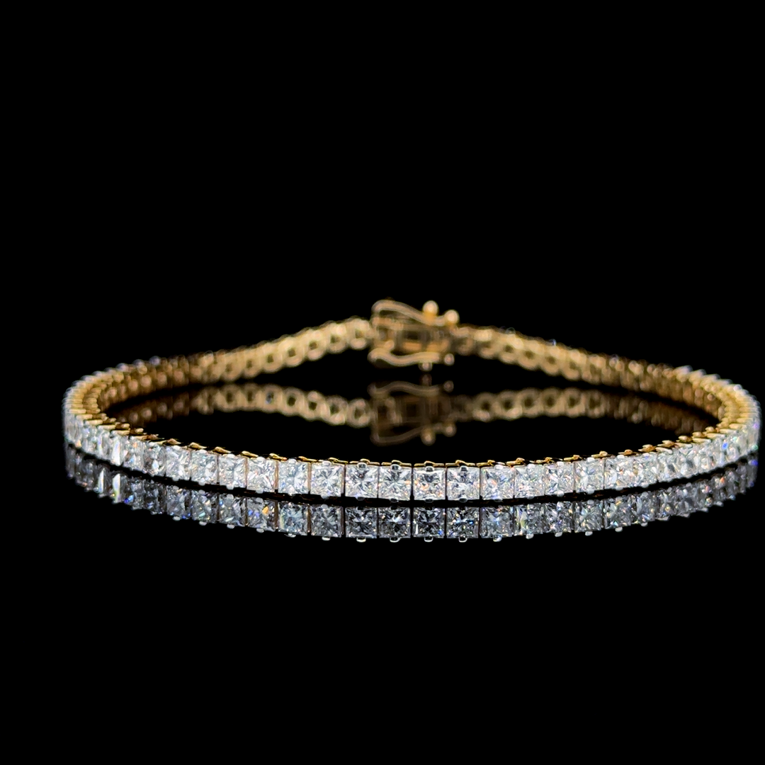 Yellow gold Princess Cut Diamond Tennis Bracelet with Four-Prong Setting 1