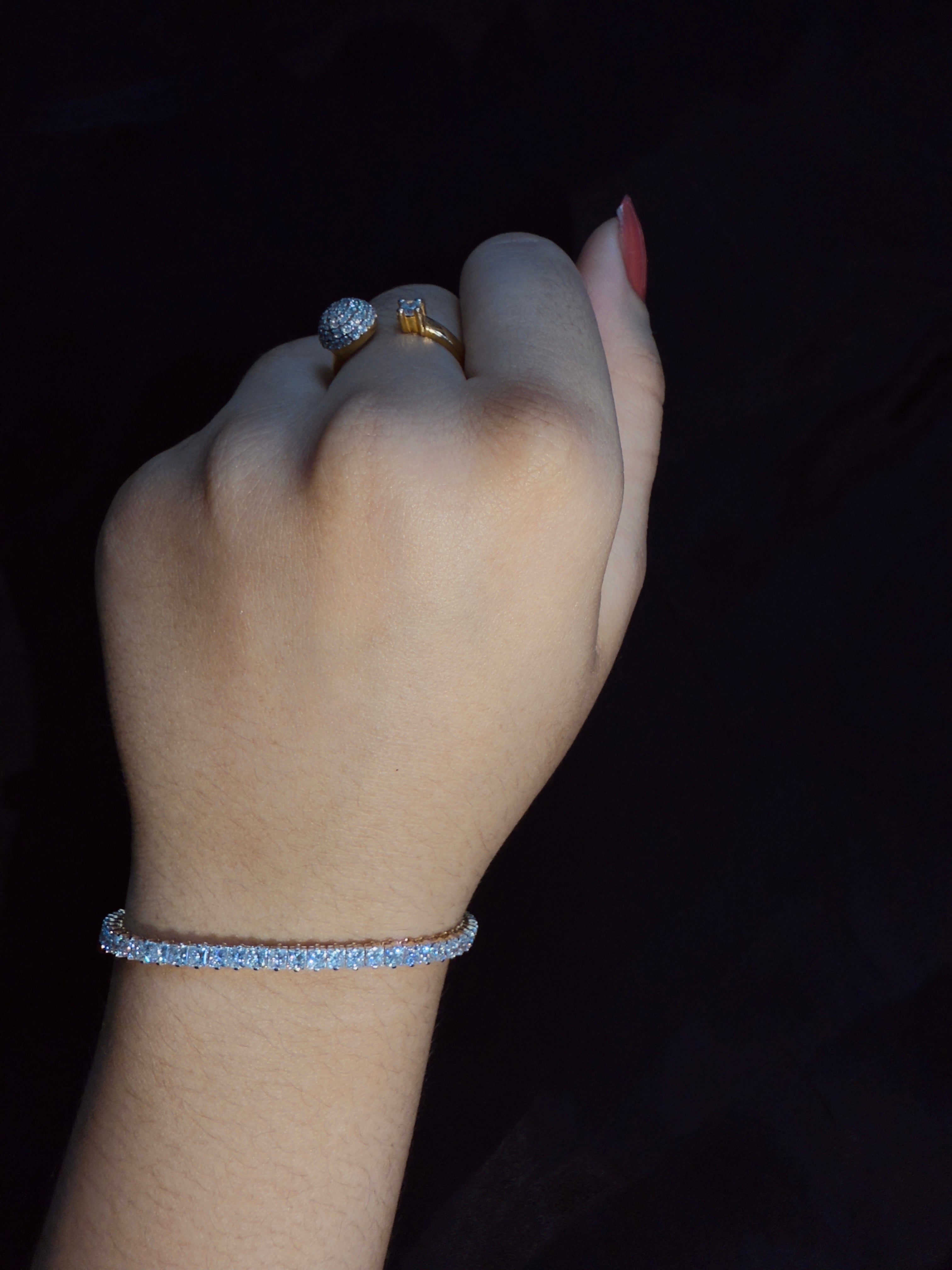 Yellow gold Princess Cut Diamond Tennis Bracelet with Four-Prong Setting