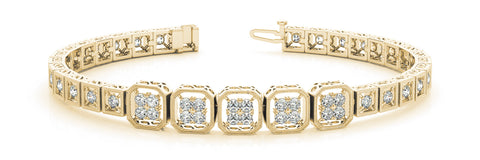 Yellow gold Princess-Cut Diamond Tennis Bracelet with Milgrain Bezel Setting