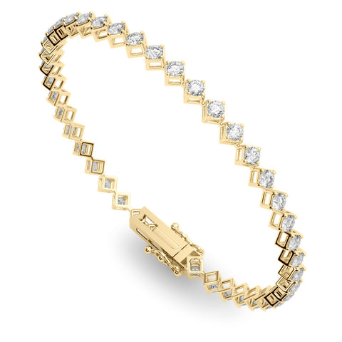Yellow gold Princess Cut Diamond Tennis Bracelet with Square Prong Setting 1