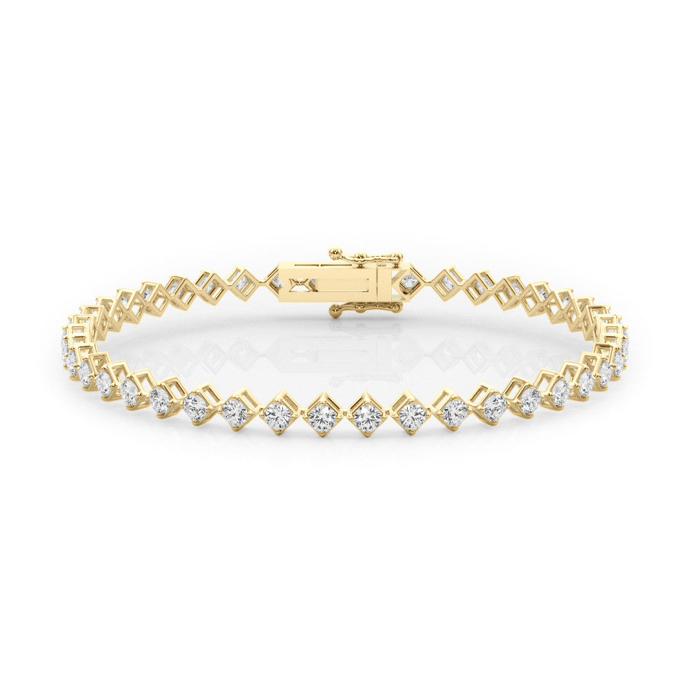 Yellow gold Princess Cut Diamond Tennis Bracelet with Square Prong Setting
