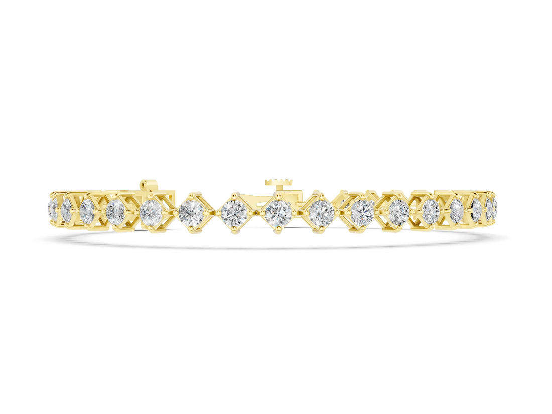 Yellow gold Princess Cut Diamond Tennis Bracelet with Square Prong Setting_8