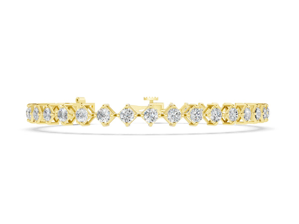 Yellow gold Princess Cut Diamond Tennis Bracelet with Square Prong Setting