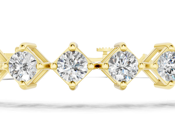 Yellow gold Princess Cut Diamond Tennis Bracelet with Square Prong Setting